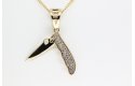 Yellow Gold Pocket Knife Pendant Set With Crystals